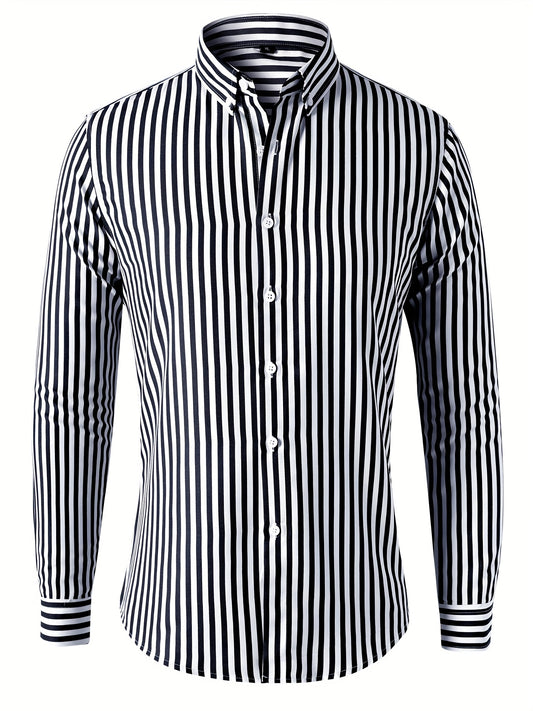 Men's Stripe Print Button Up Shirt