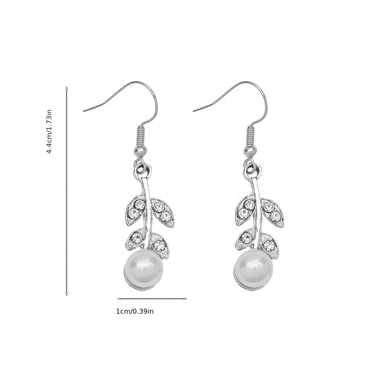 Silvery Leaf Rhinestone Faux Pearl Pendant Earrings Sexy Style