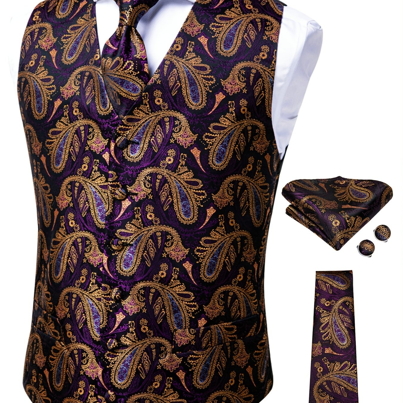 Men's Vintage Fit Sleeveless Vest Set Formal Suit Waistcoat