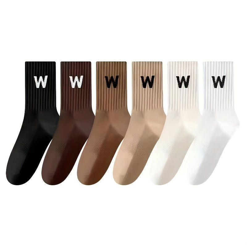 6 Pairs Letter Print Crew Sports Socks for Women