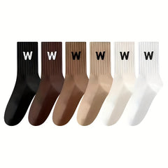6 Pairs Letter Print Crew Sports Socks for Women