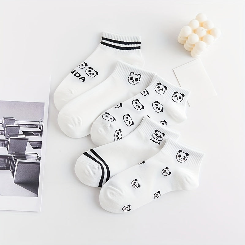 5 Pairs Cartoon Panda Print Socks Comfy & Crew Socks Women's Stockings