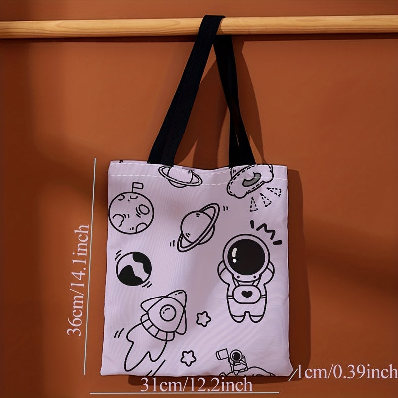 Cartoon Astronaut Pattern Tote Bag Large Travel Beach Shoulder Bag