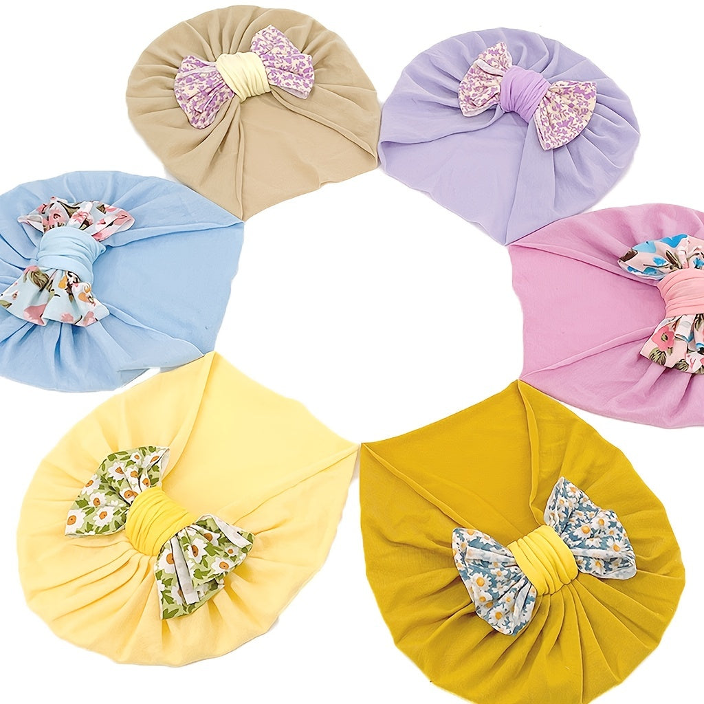 Newborn Infant Flowers Graphic Bow Decor Turban Hat Cap