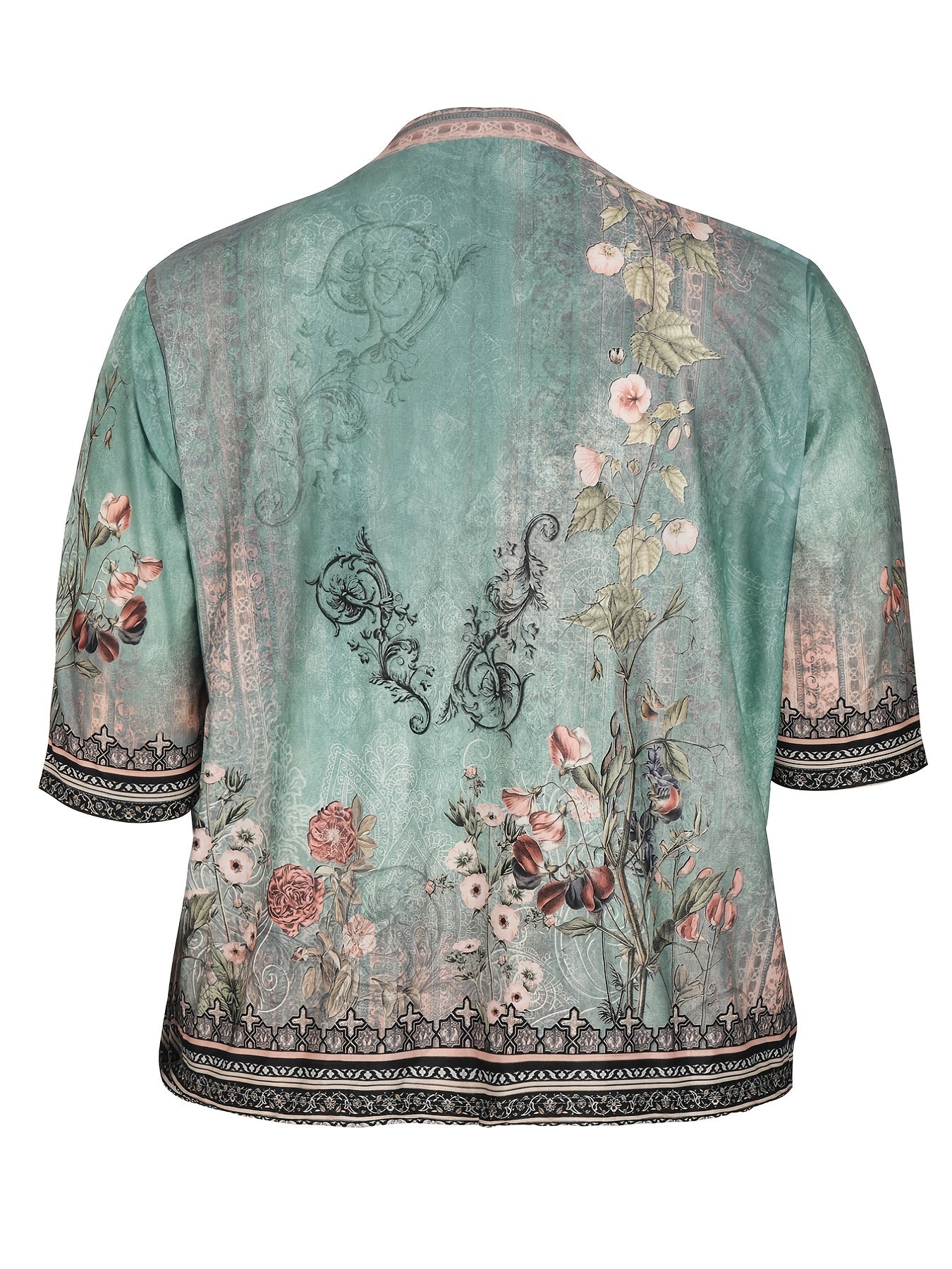  Retro Cardigan Women's Plus Floral Print Open Front Cardigan