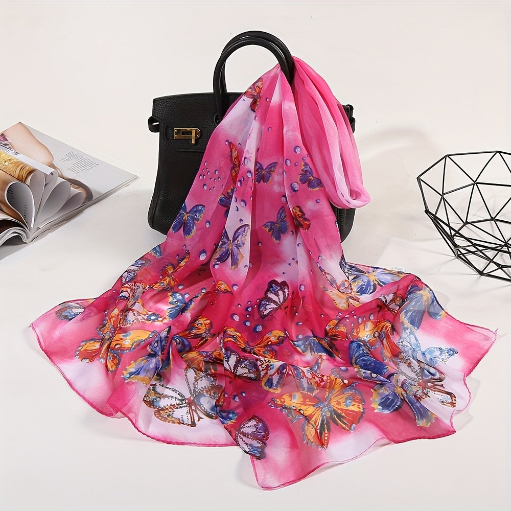 Butterfly Print Chiffon Scarf Tie Dye Gradient Shawl