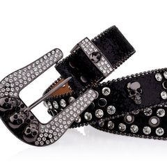 Skull Rivet Buckle Belt Glitter Rhinestone Decor Hip Hop Jeans Pants Belt