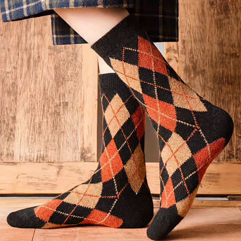 5 Pairs Argyle Crew Socks for Women