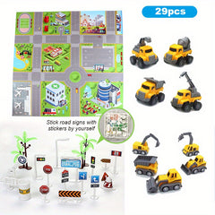 Cartoon City Map Pull Back Car Toy Set