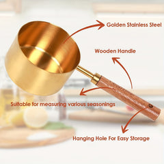 8pcs Golden Measuring Cup Set & Spoon with Wood Handle