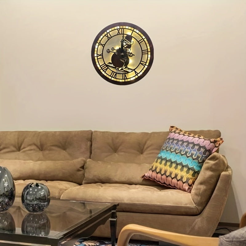 Children's Room LED Light Wall Clock Retro Wooden Sign Decoration