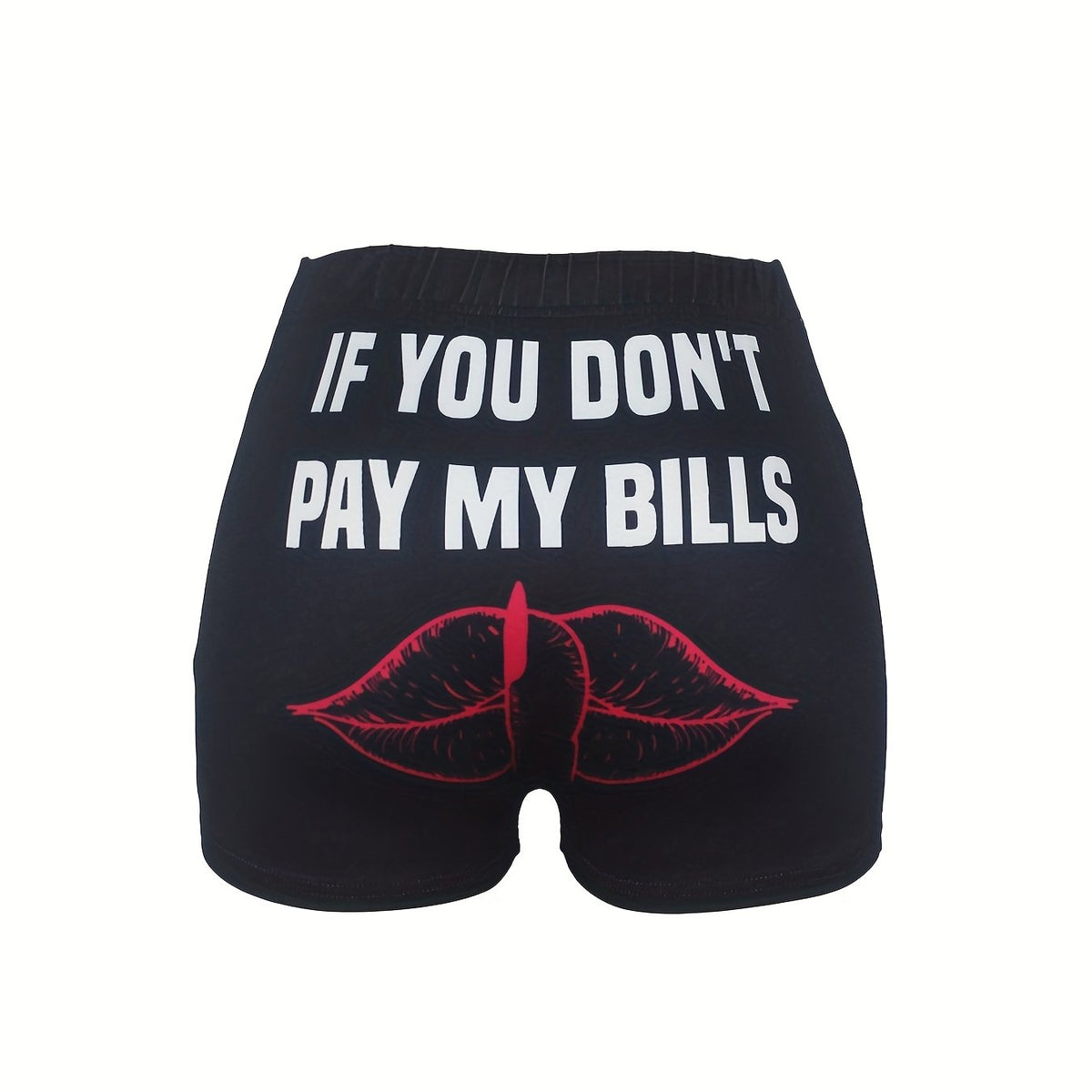 Letter & Lip Print Skinny Shorts Casual Elastic Waist Shorts Women's Clothing