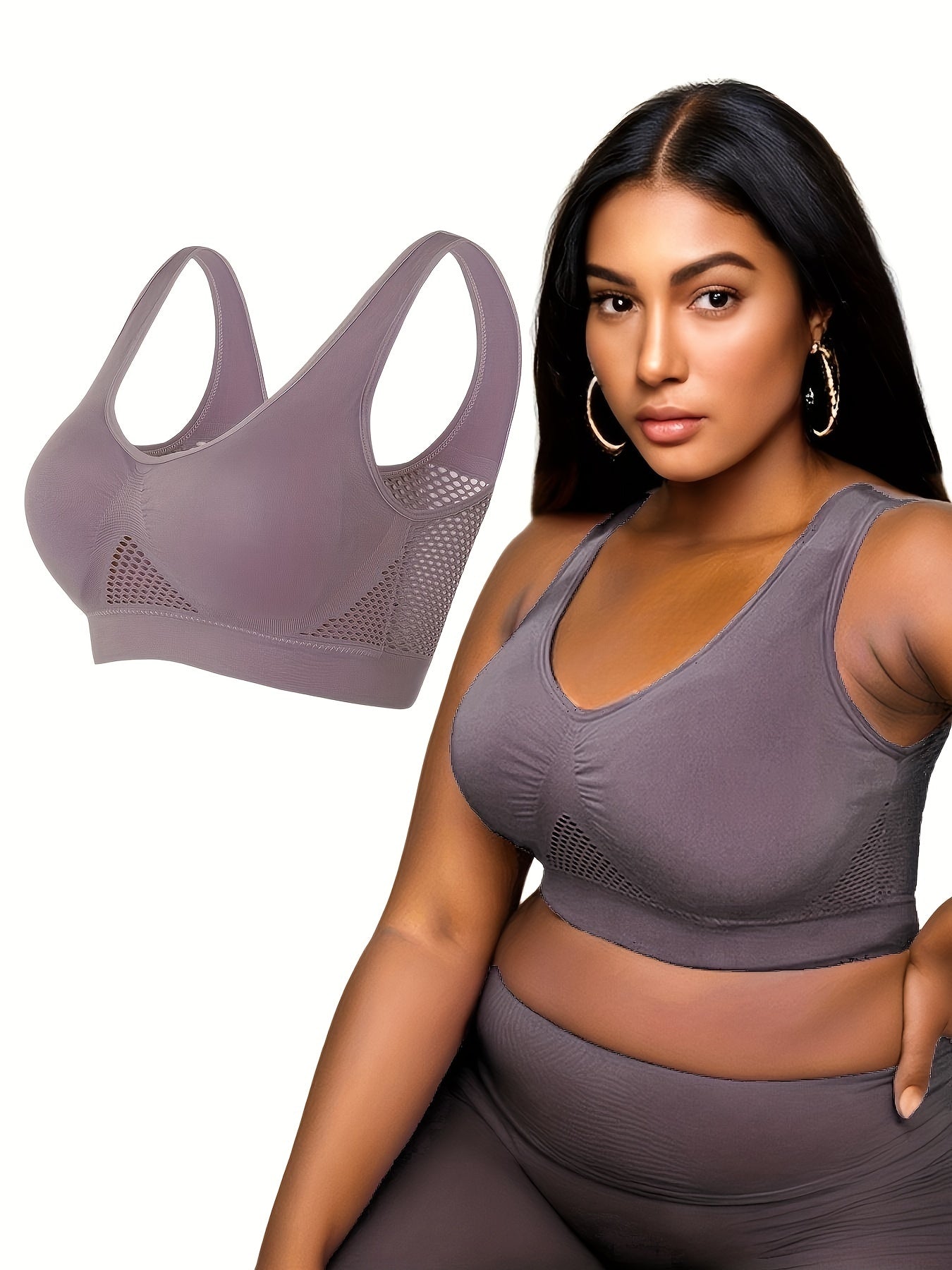  Sports Bra Women's Plus Solid Hollow Out Breathable Mesh Tank Bra
