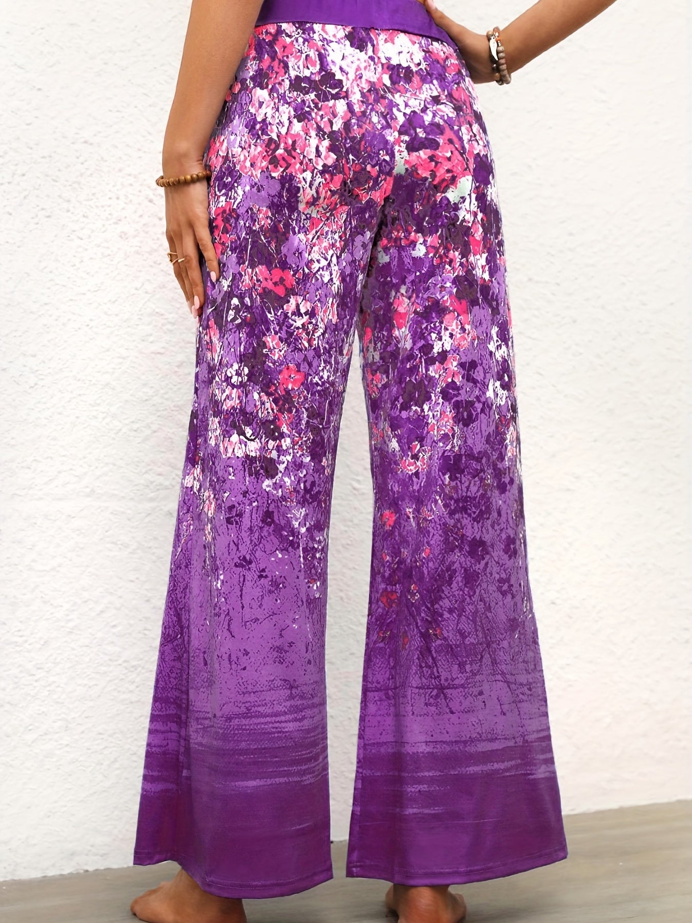 Floral Print High Rise Stretch Flare Leg Pants