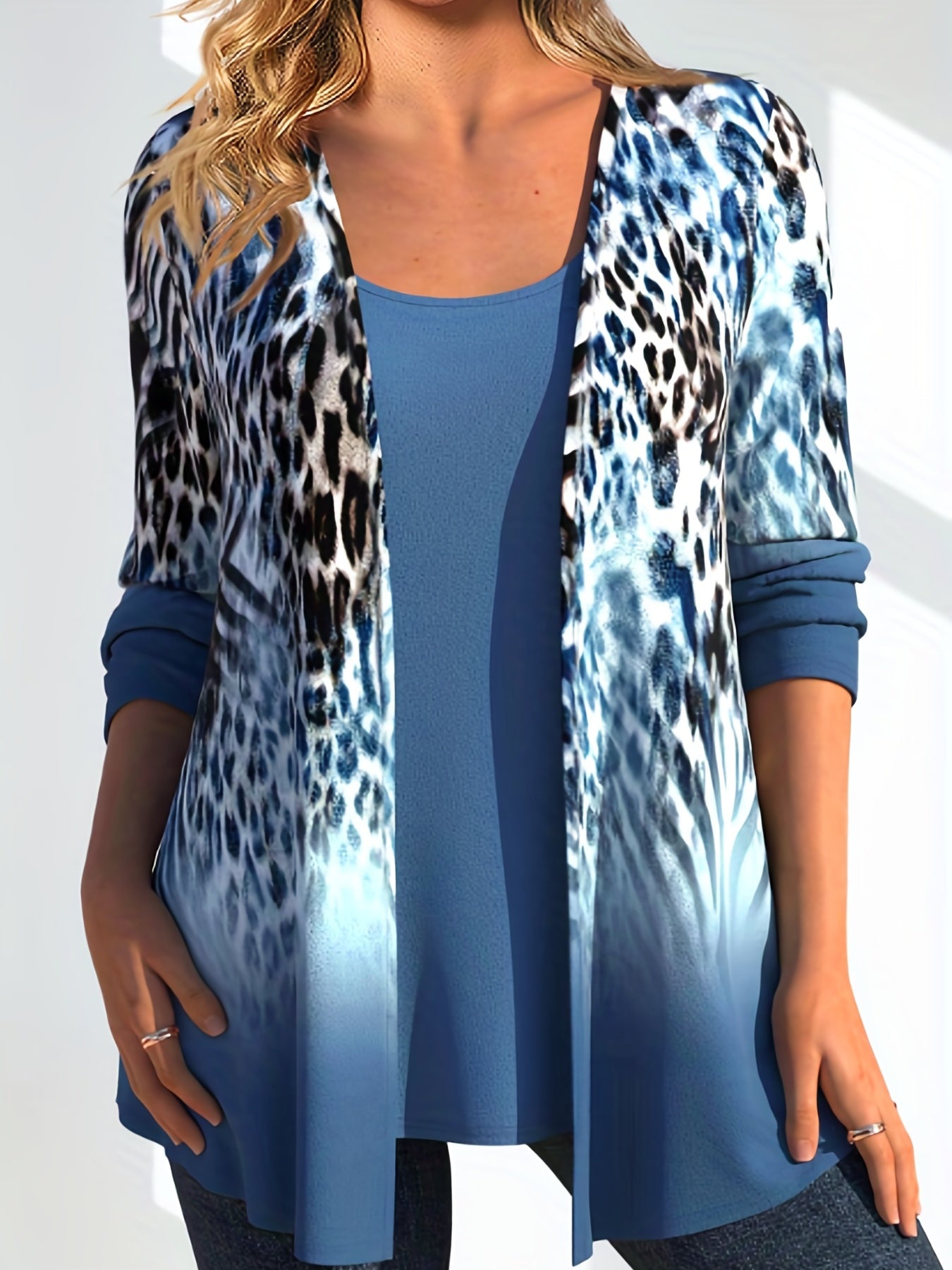 Women's Plus Leopard Print Cardigan & Tank Top Set