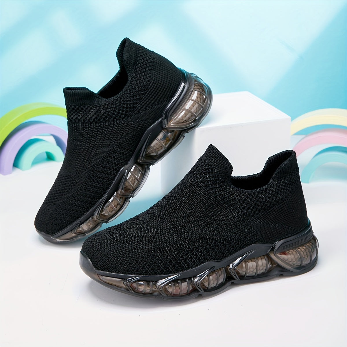Boy's Woven Knit Sock Shoes Non Slip Sneakers Outdoor Activities