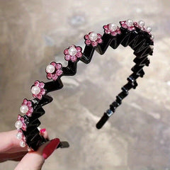 Rhinestone Flower Wavy Hair Band Metal Headband Colorful Headdress