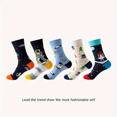 5 Pairs Cartoon Print Socks Soft Women's Mid Tube Stockings