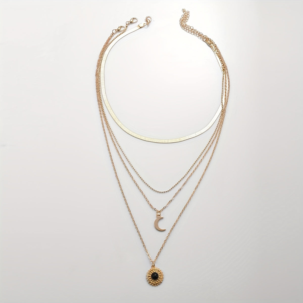 Layered Sun Moon Pendant Necklace Women's Jewelry