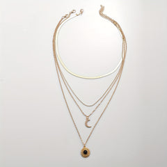Layered Sun Moon Pendant Necklace Women's Jewelry
