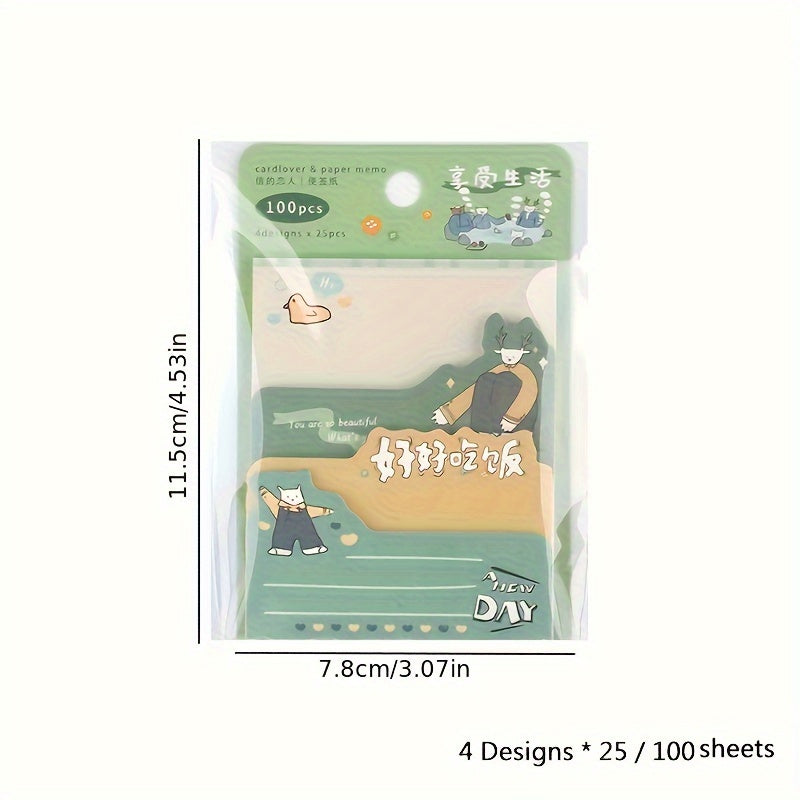Cartoon Animal Sticky Notes 100 Sheets