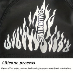 Flame Print Swim Cap Ear Protection Nylon Durable Elasticity