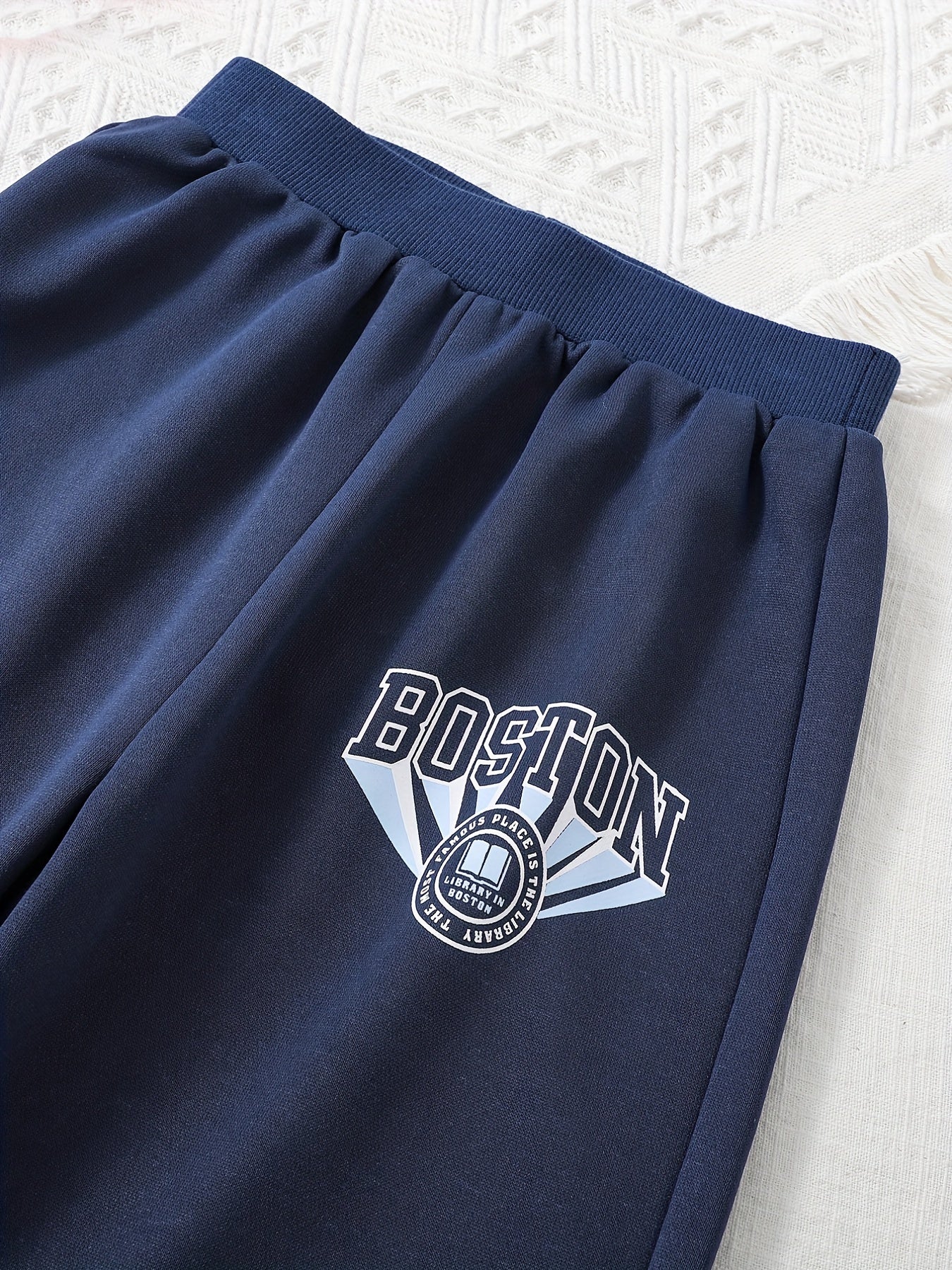 BOSTON Letter Print Girls Casual Active Sweatpants Quick Drying Jogger Pants