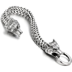 Men's Stainless Steel Wolf Head Bracelet Vintage Personality Viking