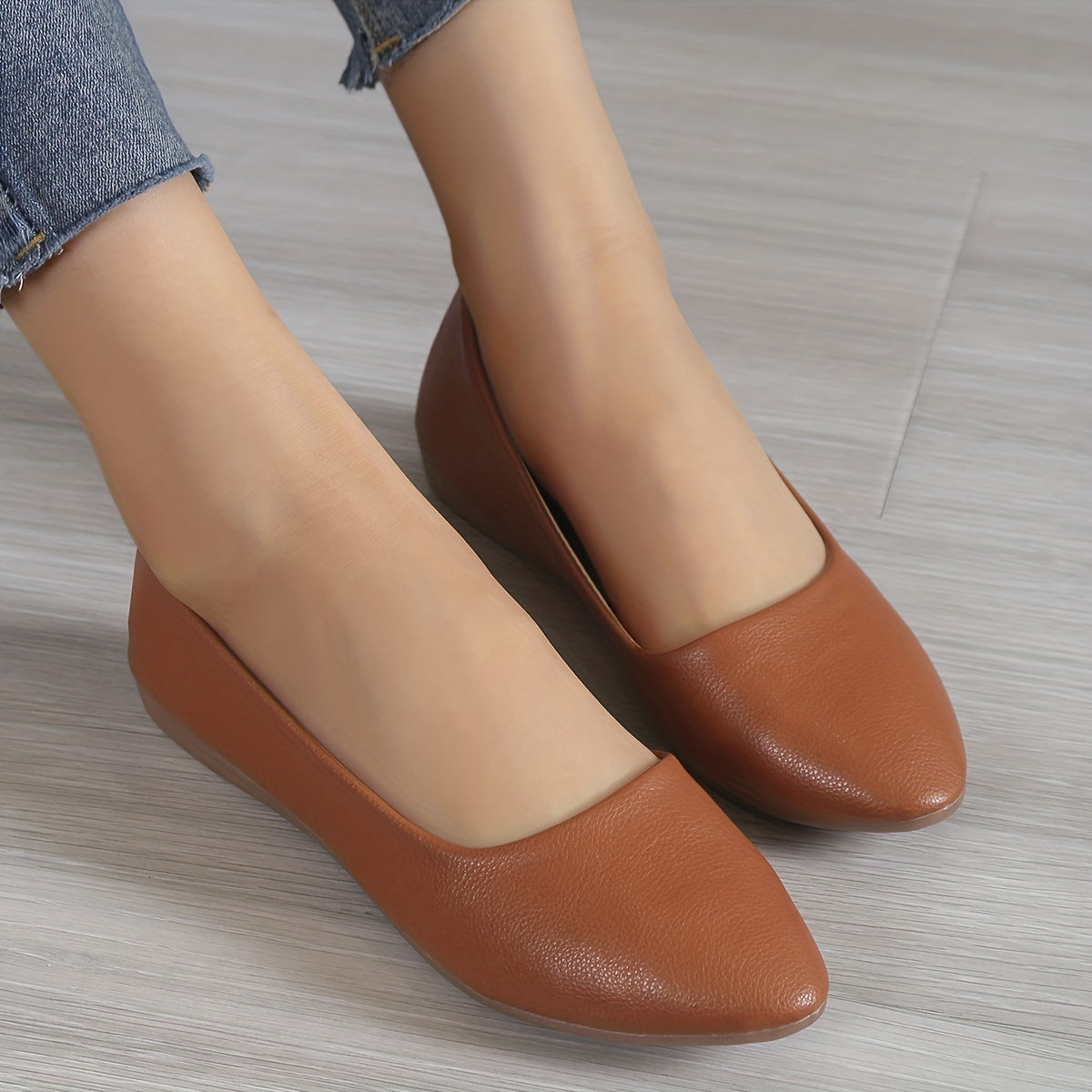 Women's Pointed Toe Ballet Flats Soft Sole Slip On Faux Leather Shoes