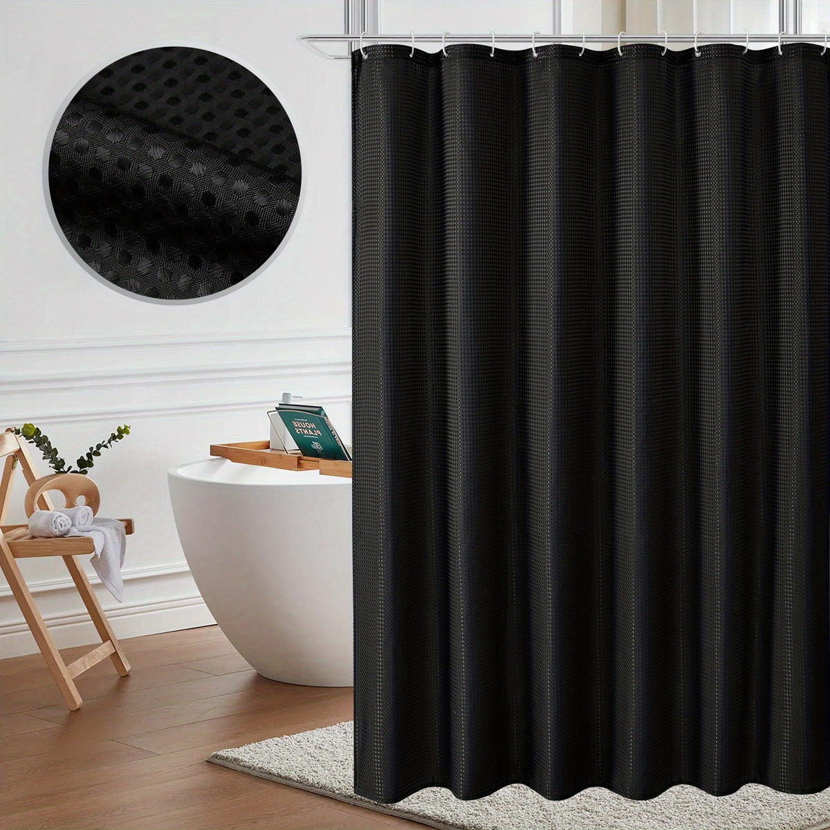 Fabric Shower Curtain Waffle Textured Heavy Duty Cloth Bathroom Shower Curtain