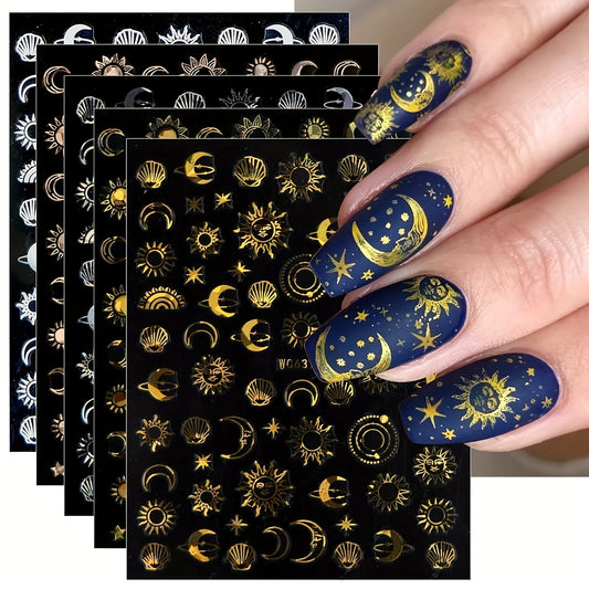 Colorful Moon Star Sun Nail Art Stickers Decals Self Adhesive Pegatinas