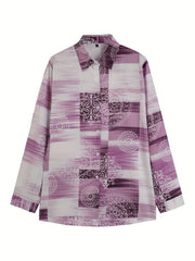  Boho Blouse Women's Plus Colorblock Floral Print Button Up