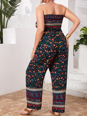 Boho 2pc Set Plus Size Ditsy Print Tube Top & Wide Leg Pants
