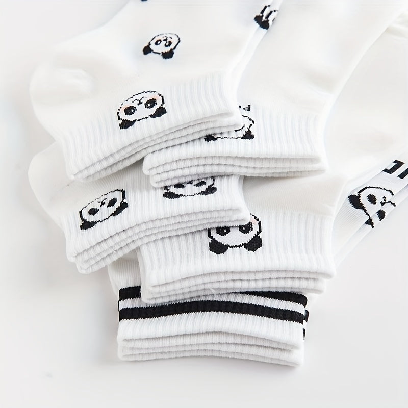 5 Pairs Cartoon Panda Print Socks Comfy & Crew Socks Women's Stockings