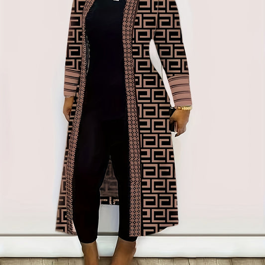  Geometric Print Open Front Cardigan