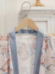 Floral Print Pajama Set: Robe, V Neck Top, Dress, Shorts