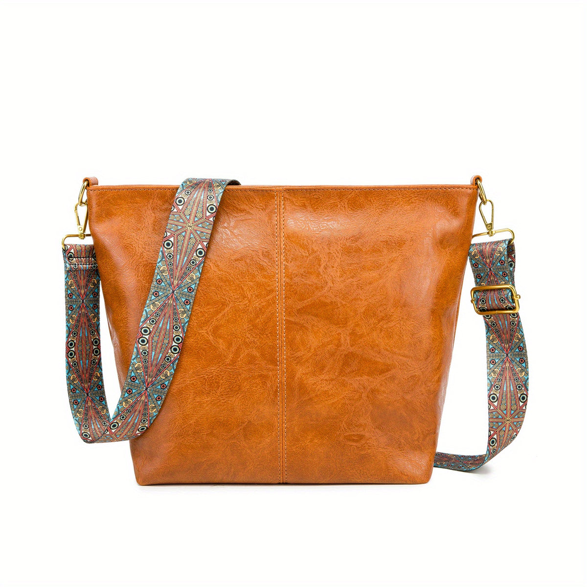 Retro Style Bucket Bag Ethnic Crossbody Vagan Leather Hobo Guitar Strap