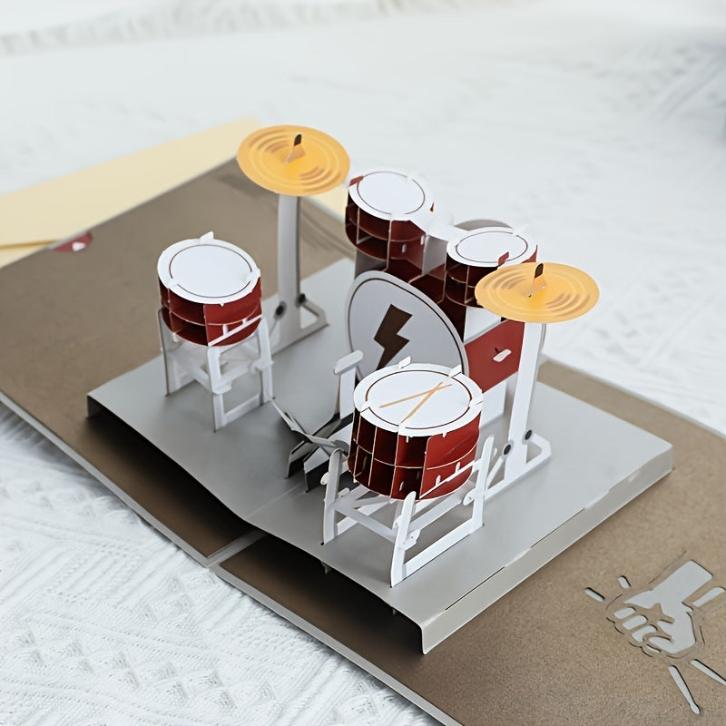 3D Drum Holder Birthday Greeting Card Paper Carving Gift