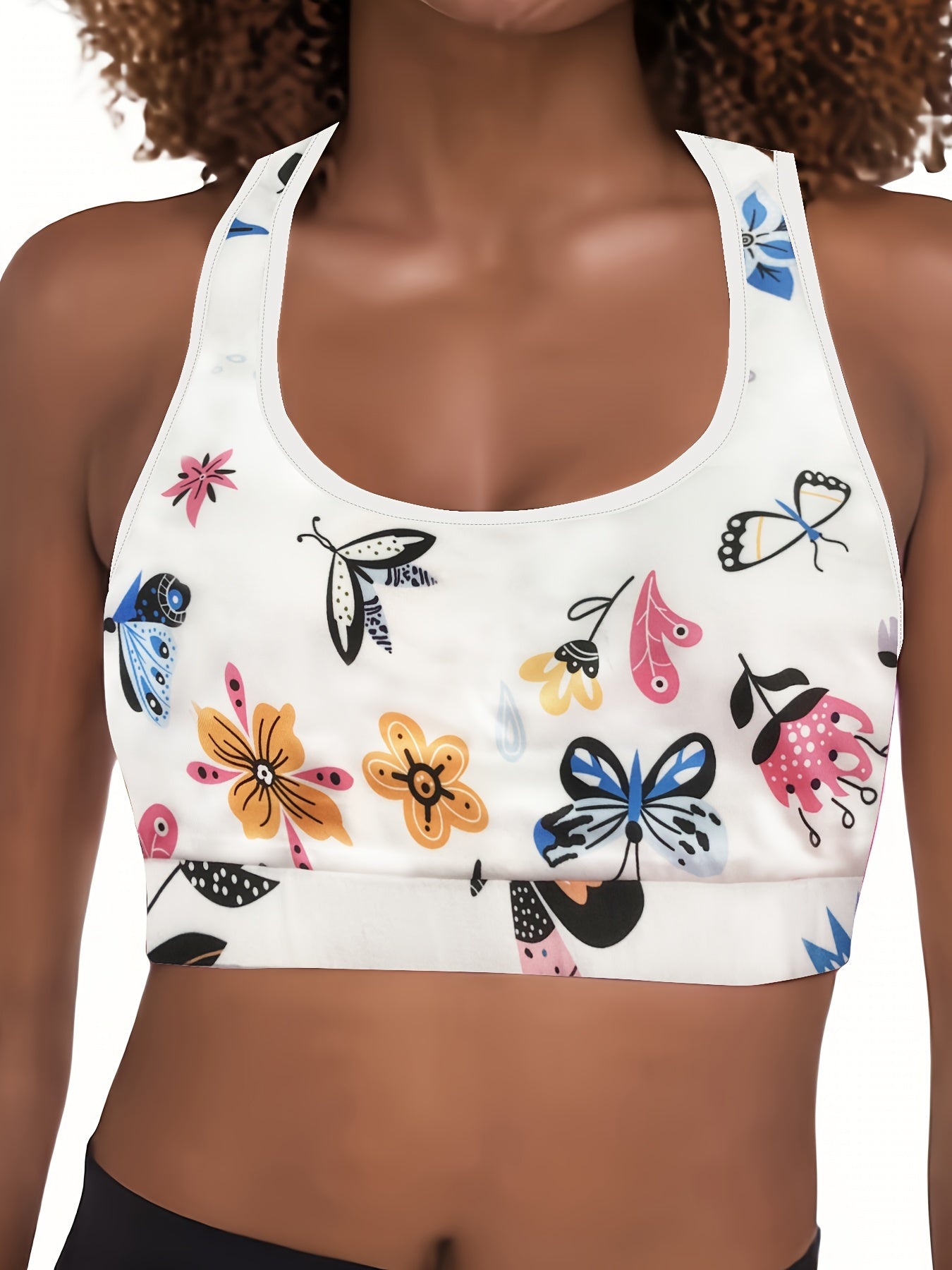  Floral Butterfly Print Racer Back Fitness Yoga Bra