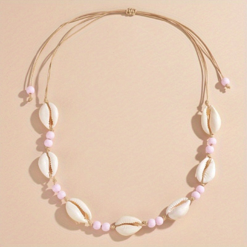 Vintage Braided Shell Ladies Necklace Summer Beach Style Neck Jewelry