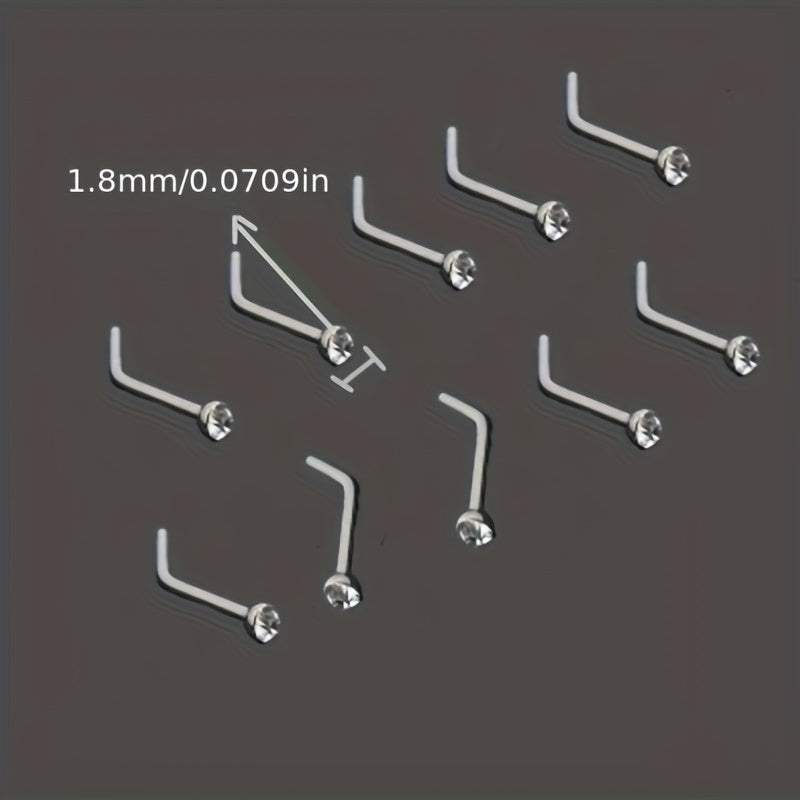 10pcs Stainless Steel 1.8mm Curved Nose Nail Ring Body Jewelry for Men
