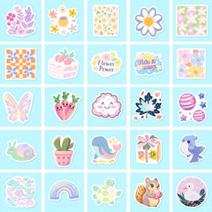 50pcs Spring Pastel Flower & Animal Stickers for Teens