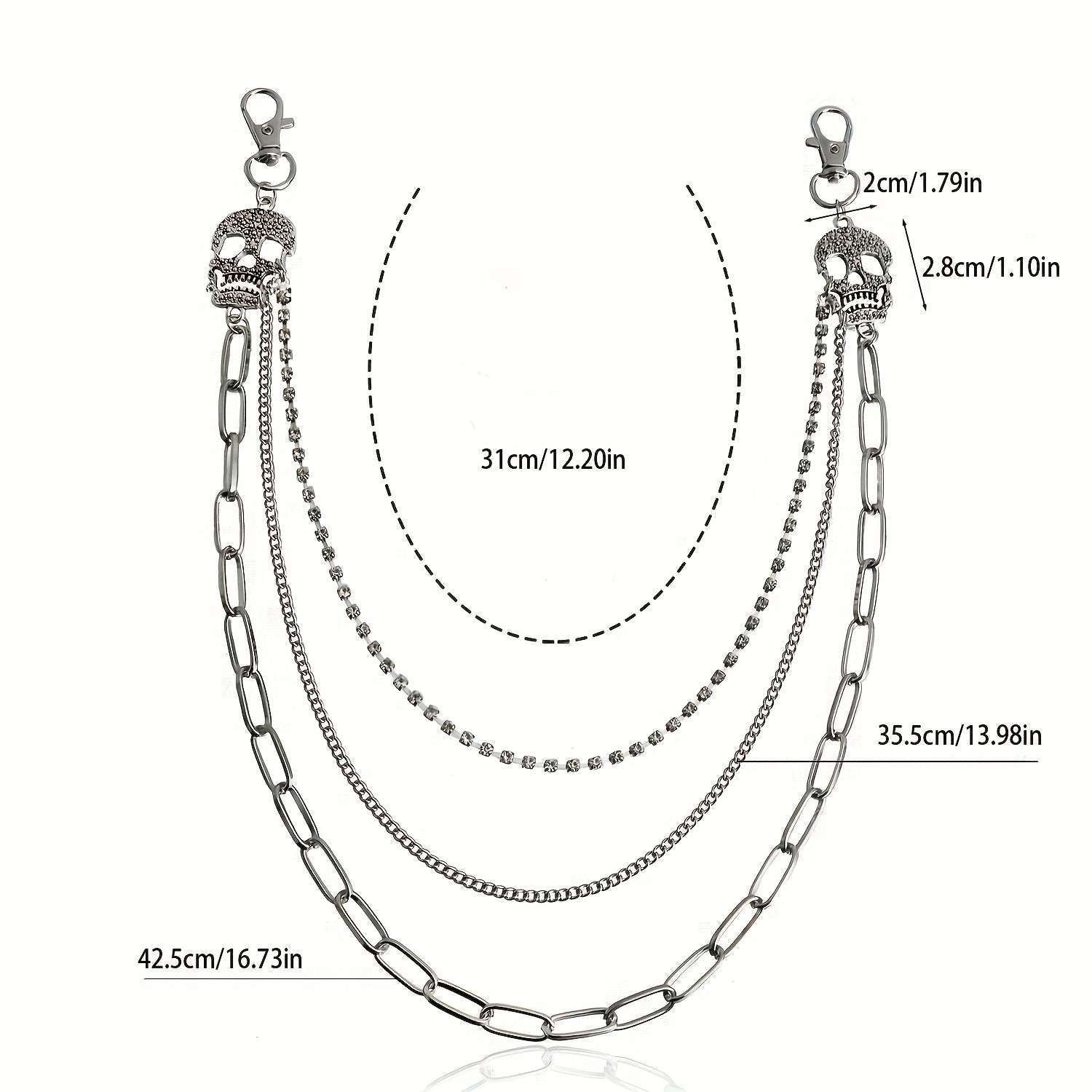 Men's Pants Chain Skull Hip Hop Layered Decoration Waist Belt Accessories