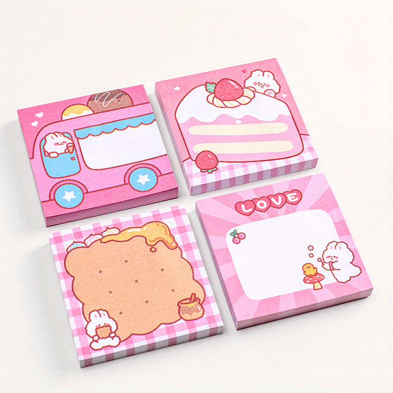 4pcs Cartoon Sticky Notes Heart Memo Pad Student Memo Paper
