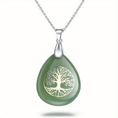 Life Tree Teardrop Crystal Pendant Necklace Chakra Charms for Women