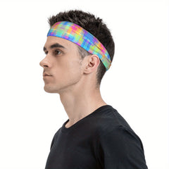 Men's Stretchy Fitness Headband Neon Rainbow Colors Lightweight Gym Running