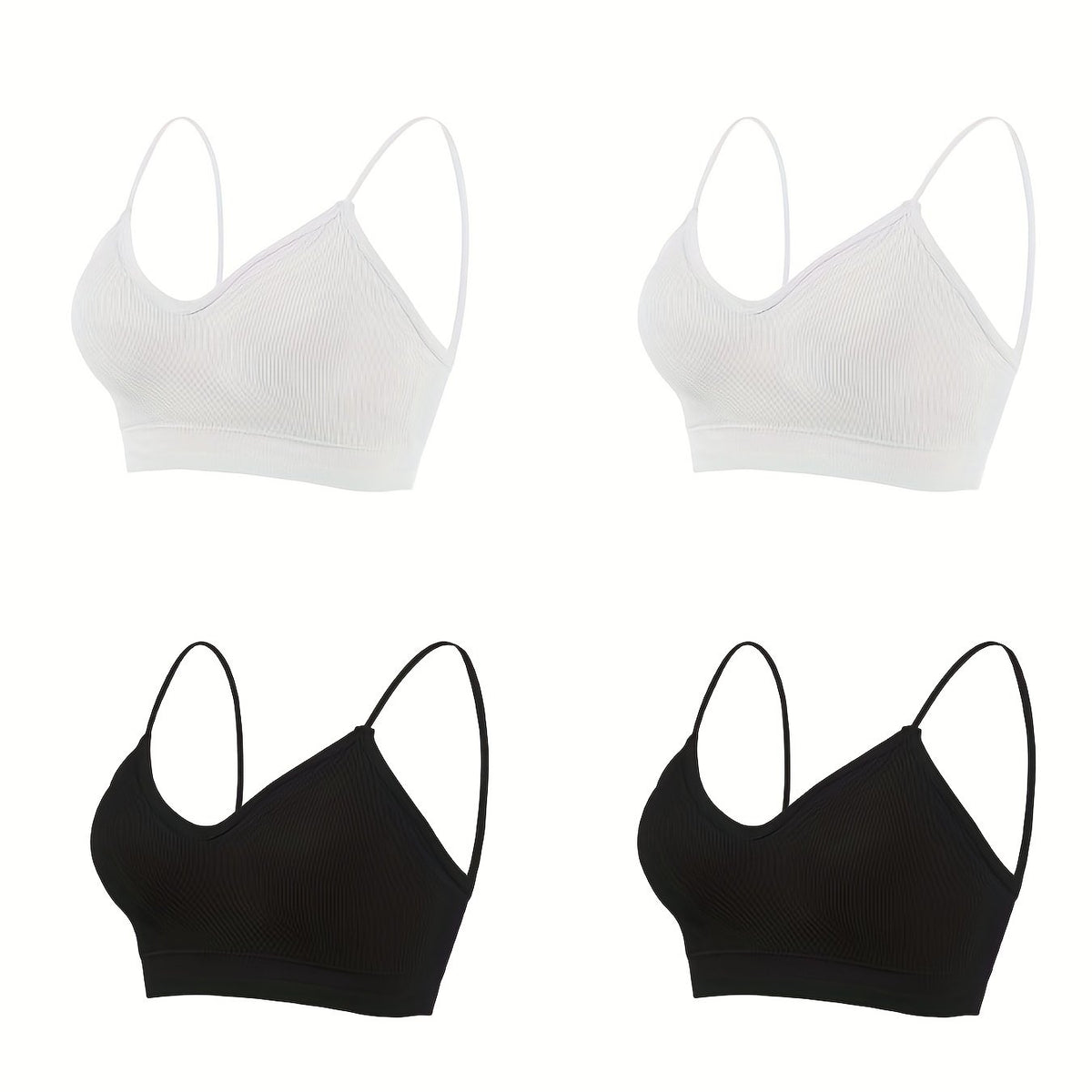 4pcs Ribbed Cami Crop Tops Spaghetti Strap Top