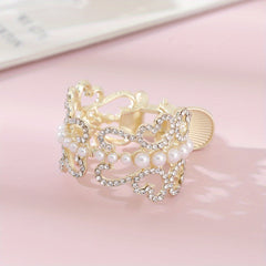 Rhinestone & Pearl Hair Claw Banana Clip Bridal Wedding Headwear