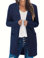  Casual Cardigan Women's Plus Solid Open Front Cardigan With Pockets