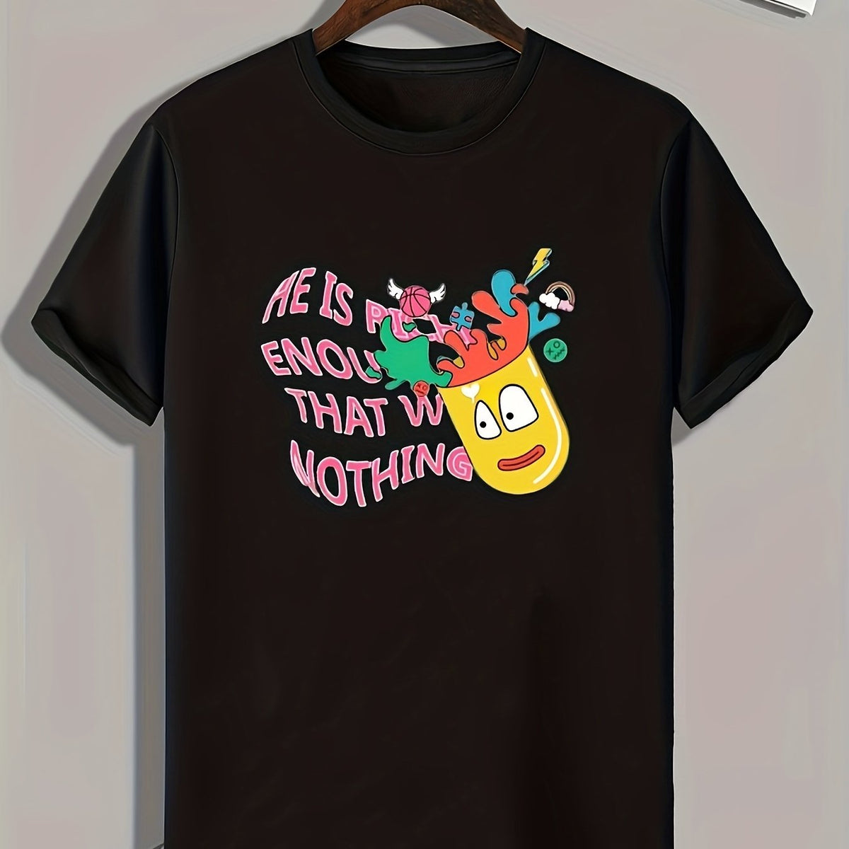 Funny Cartoon And Letters Print Men's Graphic T-shirt